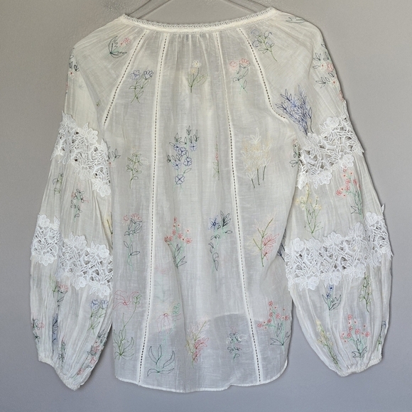 Love Sam Balloon Sleeve Floral Embroidered Cream Boho Cotton Silk Top Size XS - Picture 9 of 12
